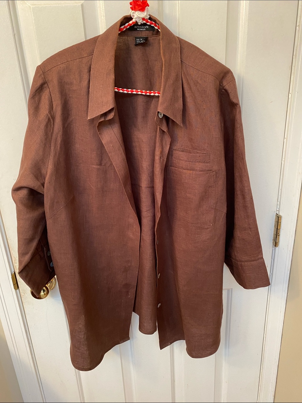 Linen Button-Front Shirt Jacket in Warm Brown